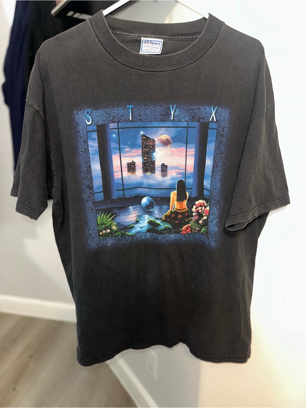 Vintage Styx Brave New World Tour 1999 Black Graphic Short Sleeve Tee